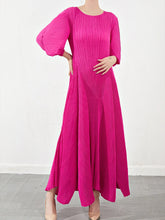 HEYFANCYSTYLE Sophisticated Plissé Pleated Japanese Puff Sleeve Dress - Luxury
